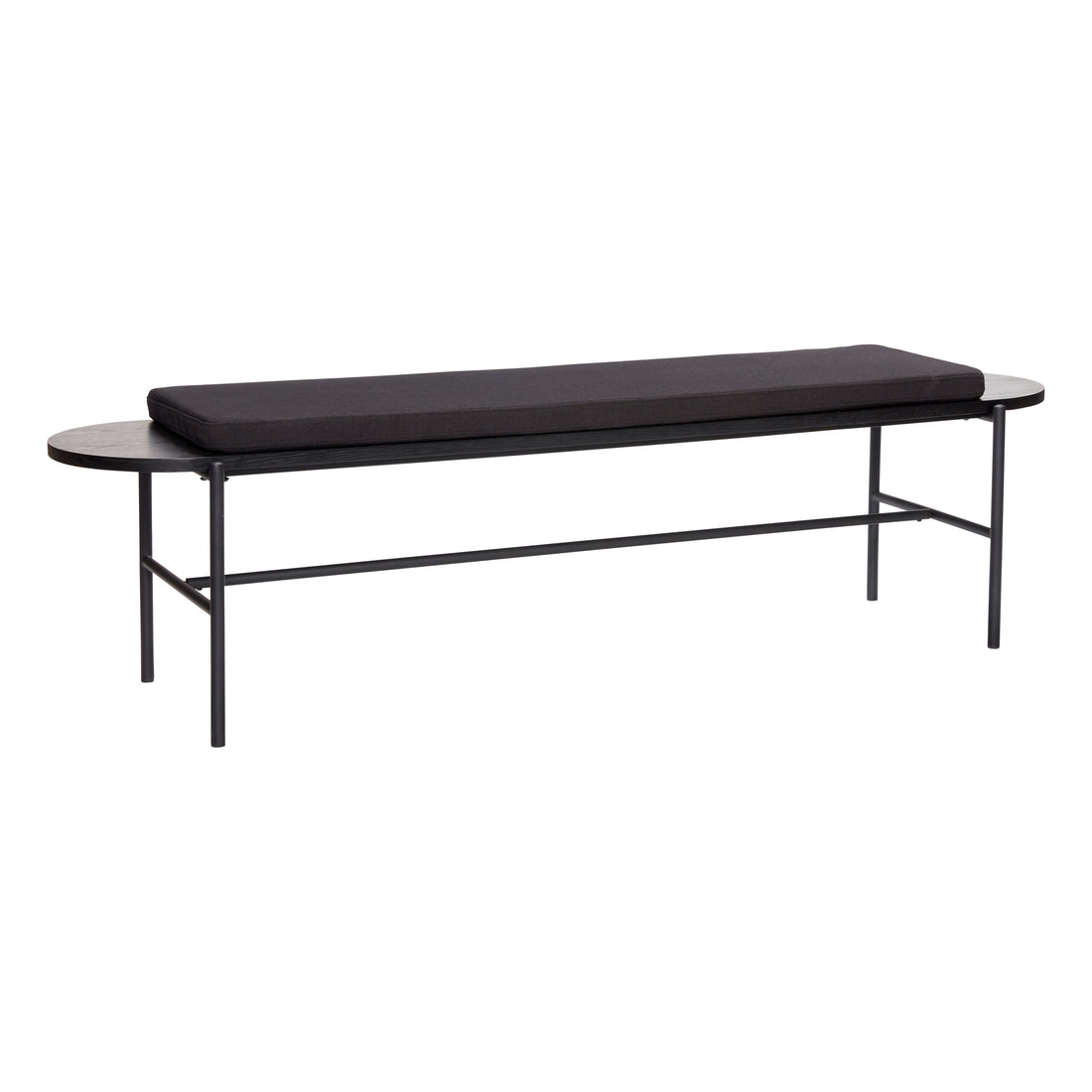 Hübsch - bench w/cushion, wood/metal, fsc, Oeko -tex, black - 180x45xH49cm