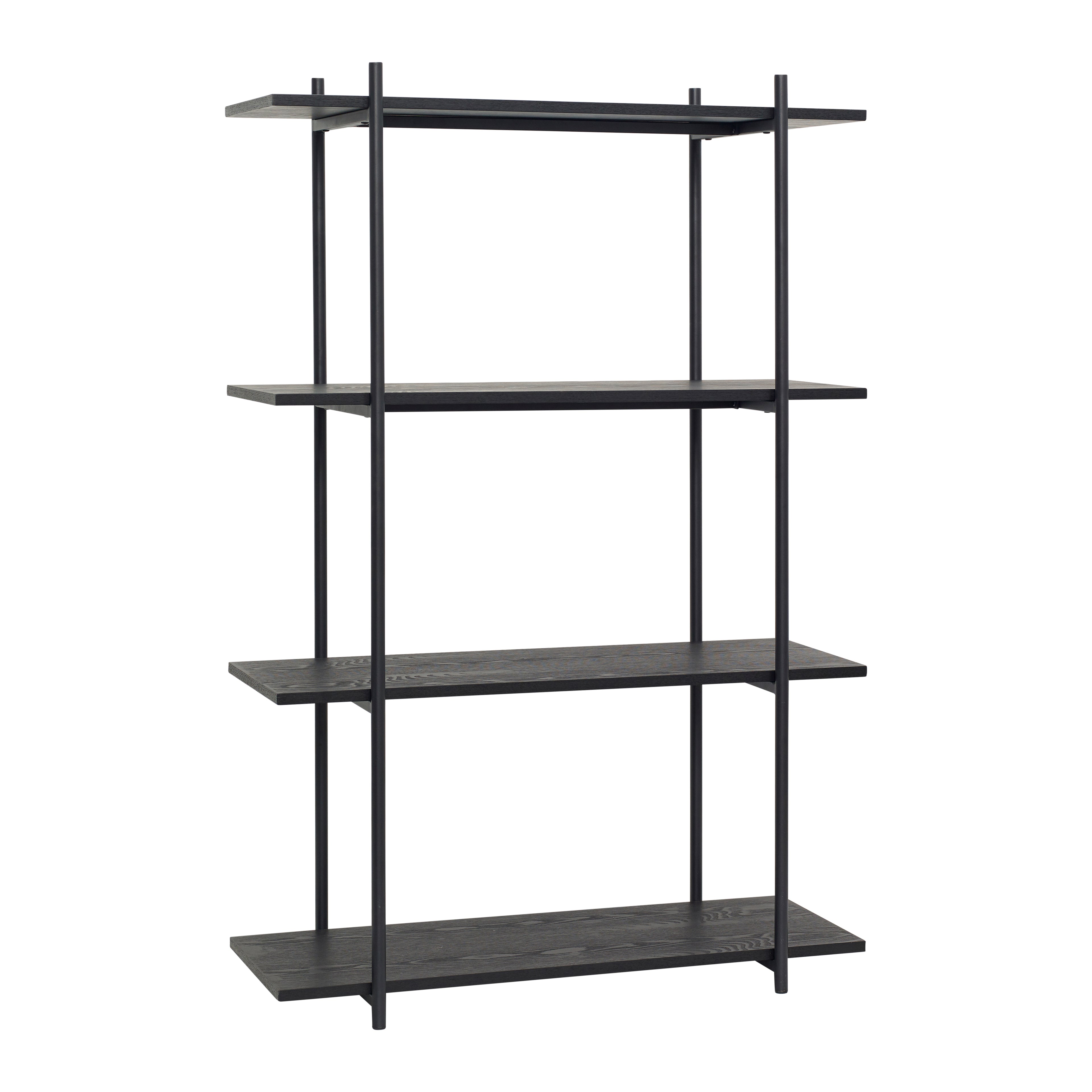 Hübsch - Shelf M/4 Shelves, Metal/Ask Trees, FSC, Black - 100x39xH150cm