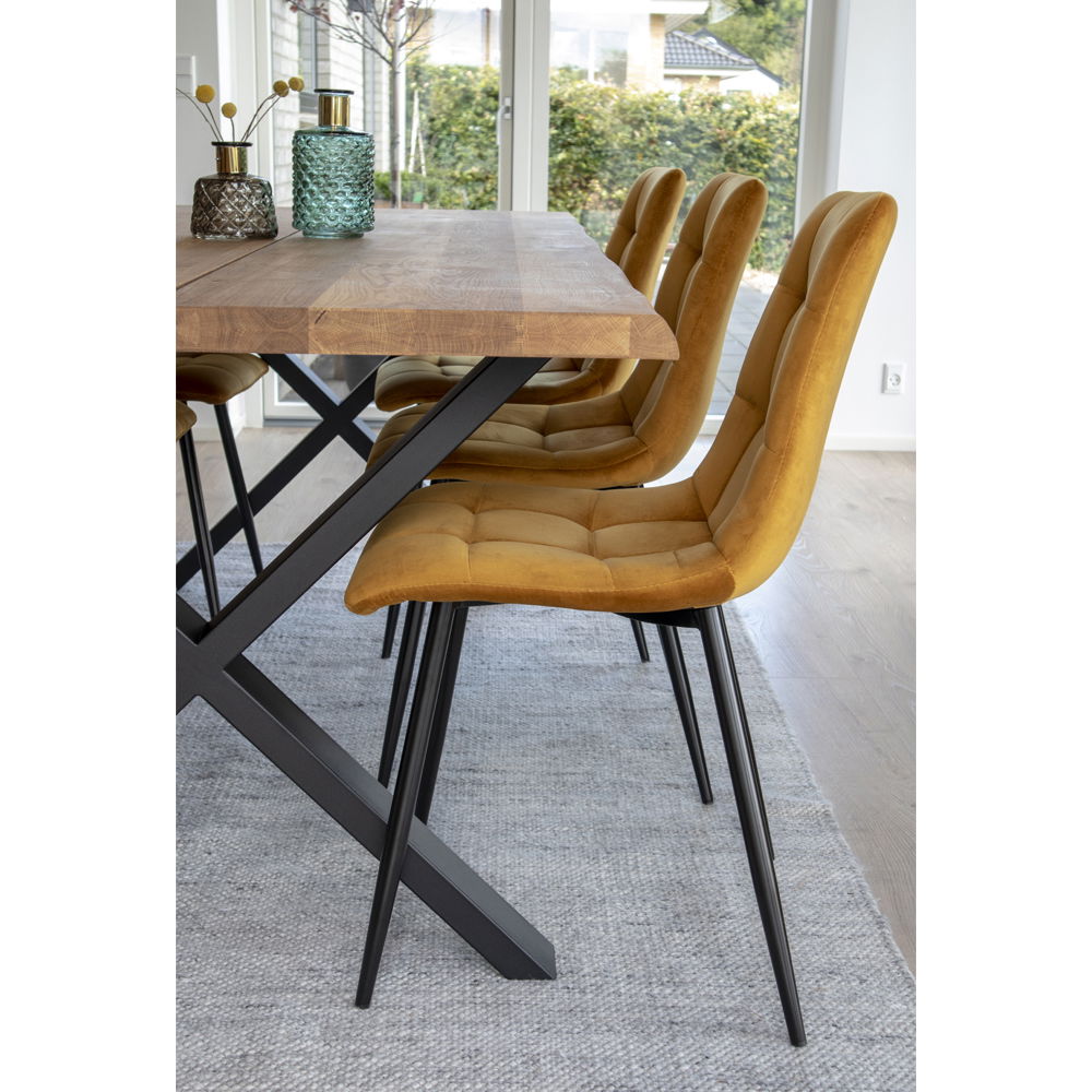 Middelfart Dining table chair - Dining table chair in velor, mustard yellow with black legs, HN1004