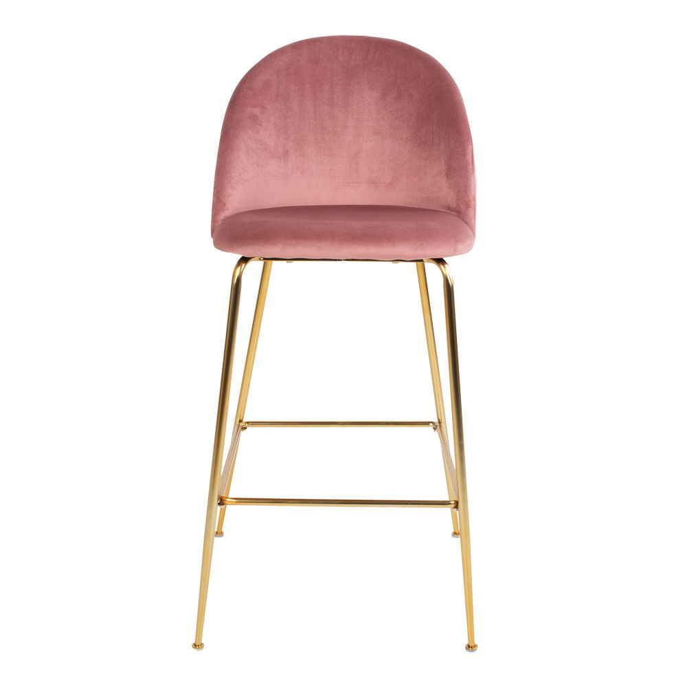 Lausanne bar chair - bar stool in velor, pink with brass look legs, HN1214