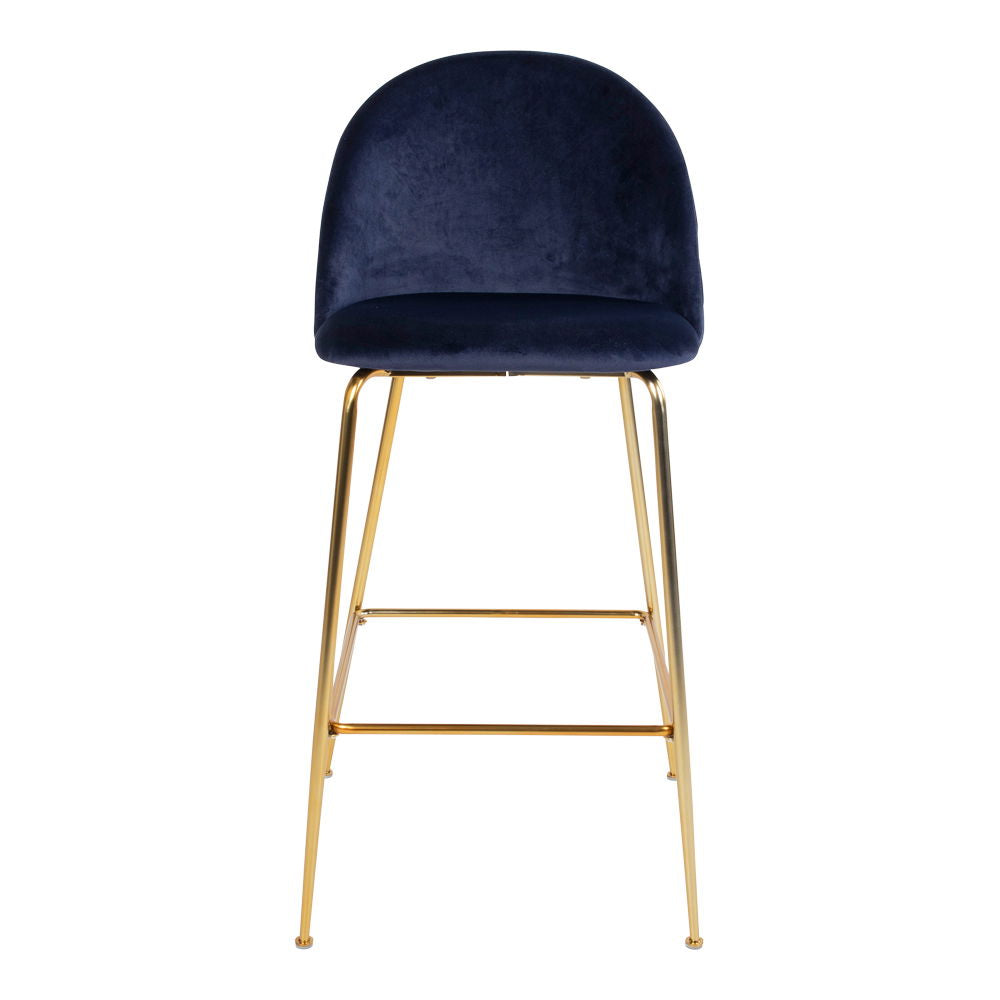 Lausanne bar chair - bar stool in velor, blue with brass look legs, HN1205