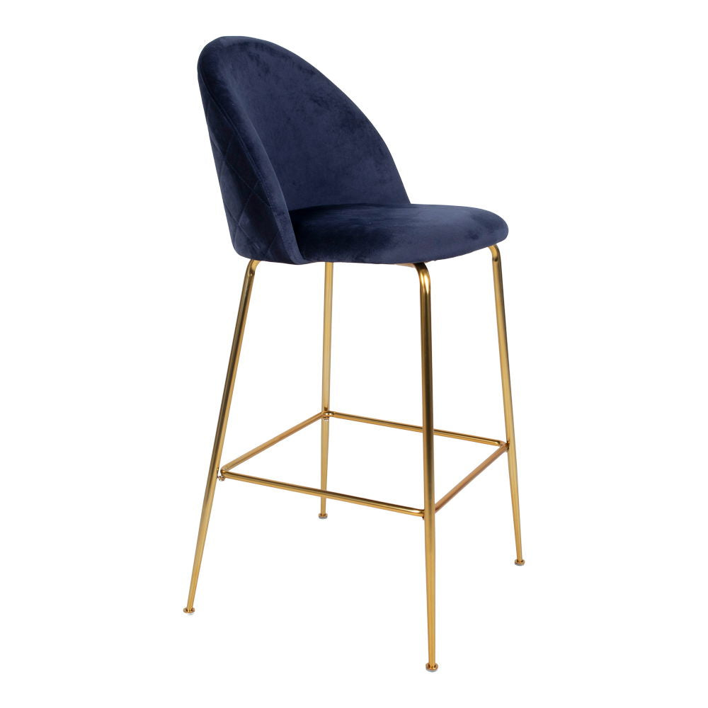 Lausanne bar chair - bar stool in velor, blue with brass look legs, HN1205