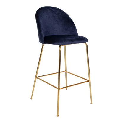 Lausanne bar chair - bar stool in velor, blue with brass look legs, HN1205