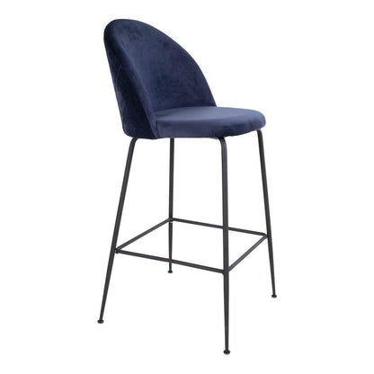 Lausanne bare chair - bar stool in velor, blue with black legs, HN1205