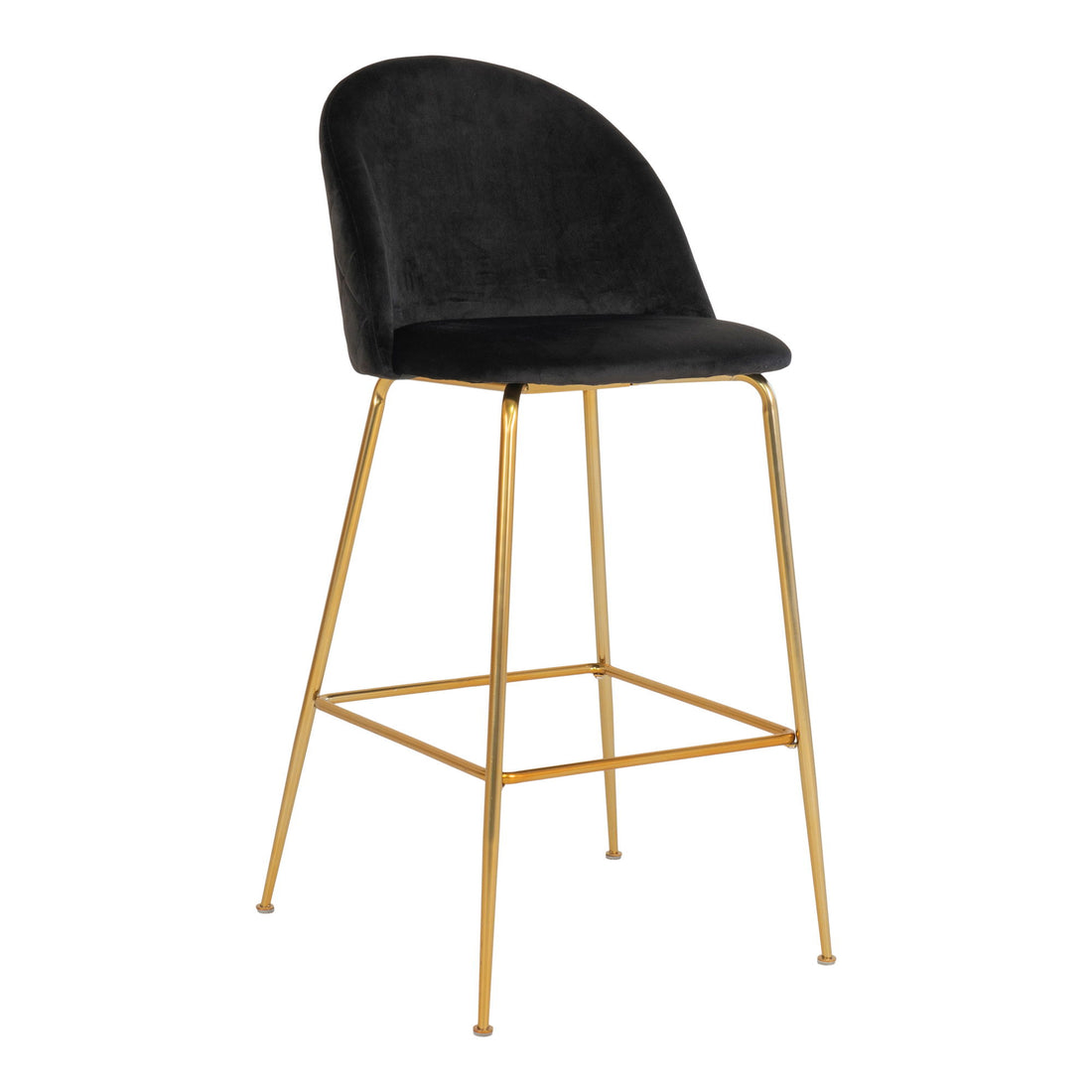 Lausanne bar chair - bar stool in velor, black with brass look legs, HN1207