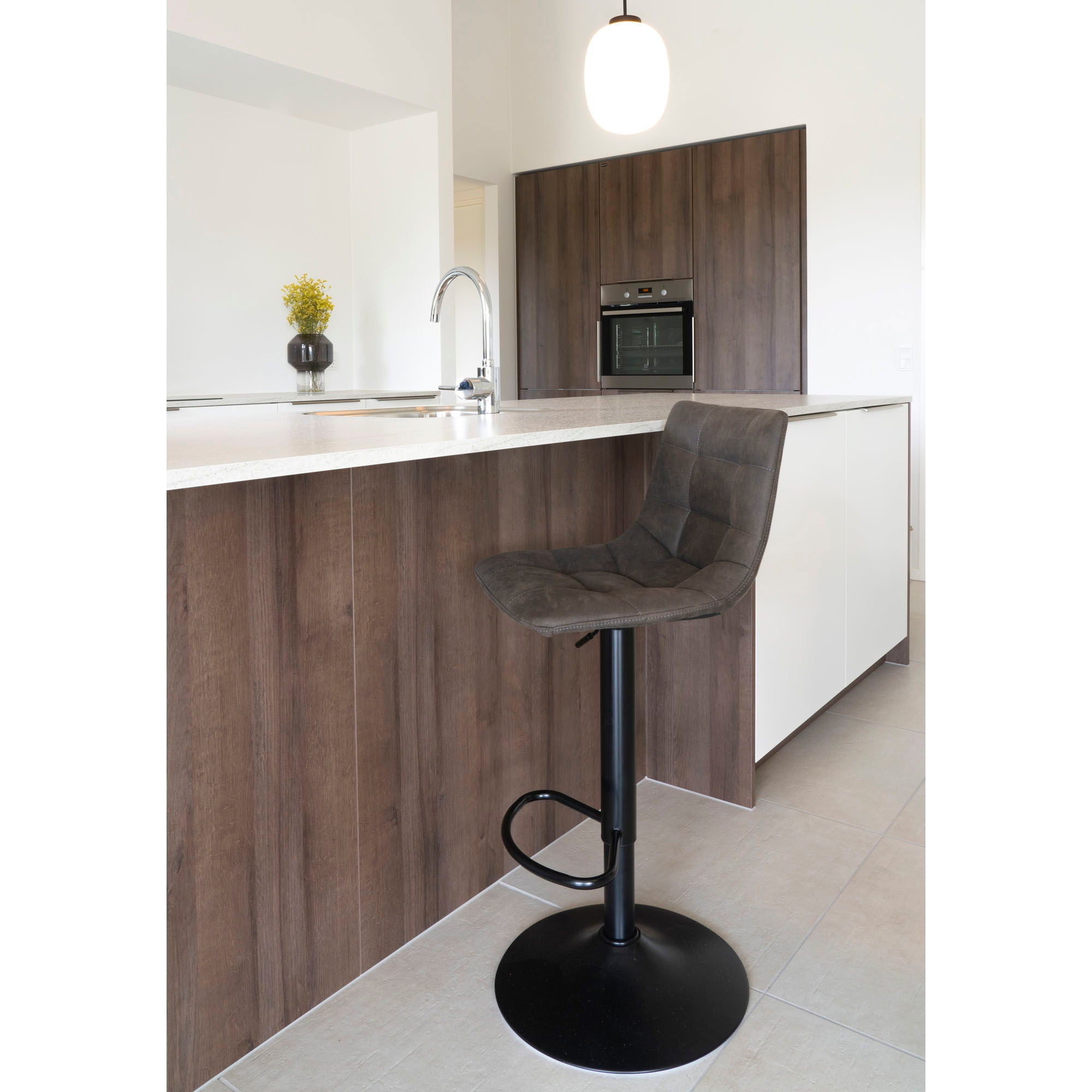 Middelfart bar stool - bar stool in microfiber, dark gray with black legs