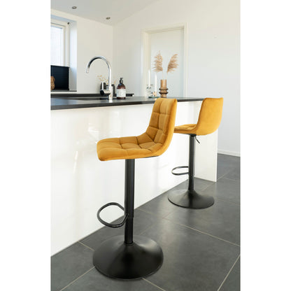 Middelfart Barstol - bar stool in microfiber, mustard yellow with black legs