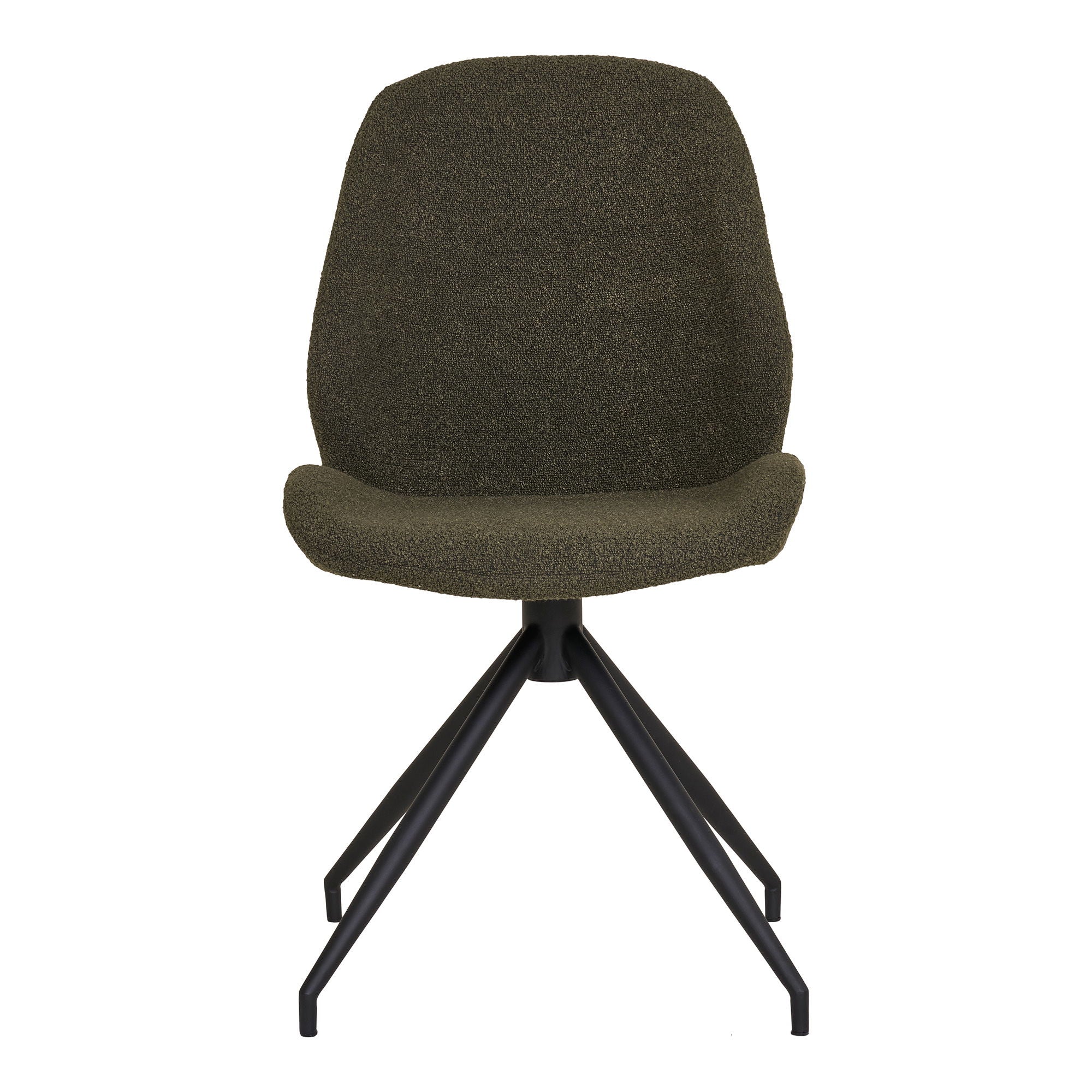 Dining table chair, swivel foot, bouclé, green with black legs, HN1241