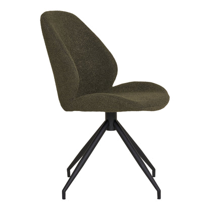 Dining table chair, swivel foot, bouclé, green with black legs, HN1241