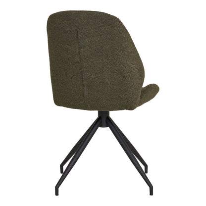 Dining table chair, swivel foot, bouclé, green with black legs, HN1241