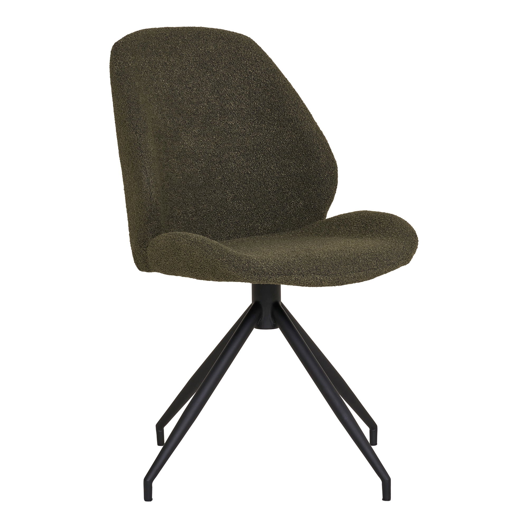 Dining table chair, swivel foot, bouclé, green with black legs, HN1241