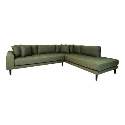 Lido Corner sofa Open End - Corner sofa Open end, right -wing in olive green with four pillows and black wooden legs, HN1020