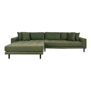 Lido Lounge Sofa - Lounge sofa, left -wing in olive green with four pillows and black wooden legs, HN1020