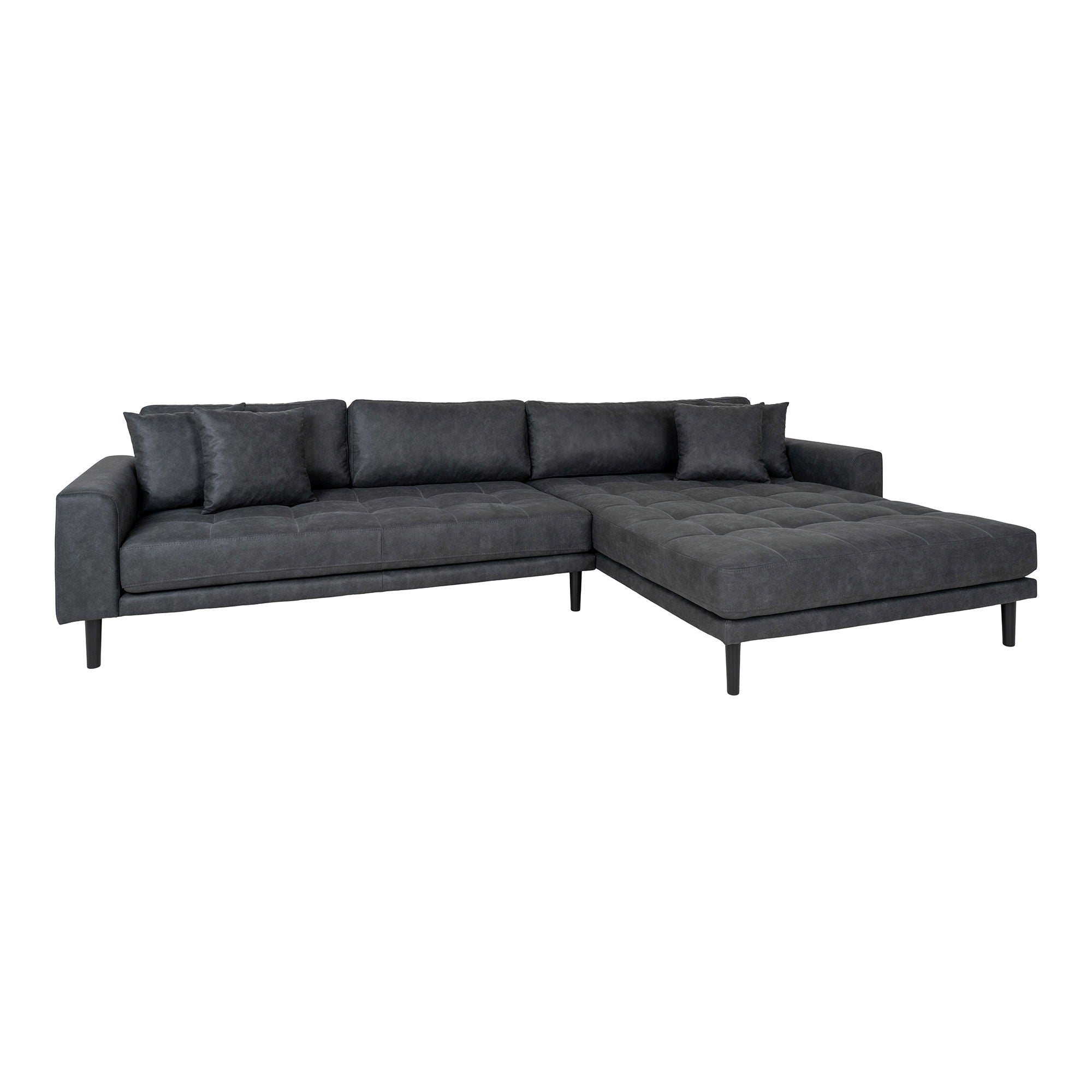 Lido Lounge Sofa - Lounge sofa, right -wing in dark gray microfiber with four pillows and black wooden legs, HN1000