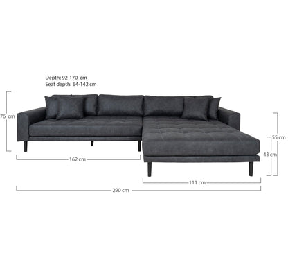 Lido Lounge Sofa - Lounge sofa, right -wing in dark gray microfiber with four pillows and black wooden legs, HN1000