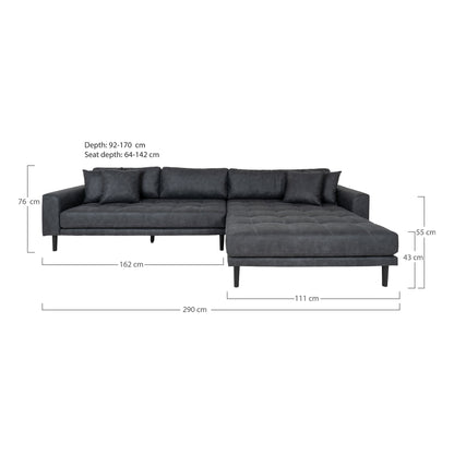 Lido Lounge Sofa - Lounge sofa, right -wing in dark gray microfiber with four pillows and black wooden legs, HN1000