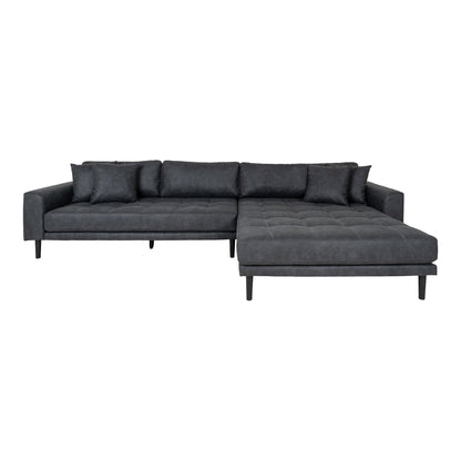 Lido Lounge Sofa - Lounge sofa, right -wing in dark gray microfiber with four pillows and black wooden legs, HN1000