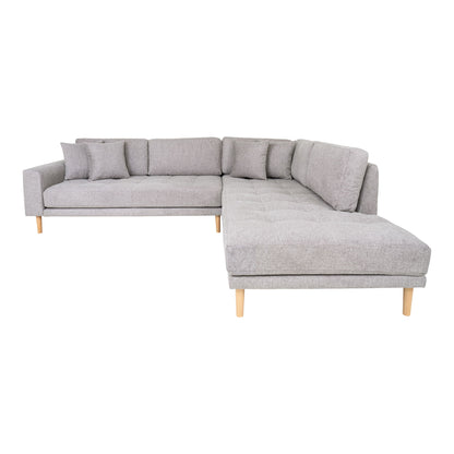 Lido Corner sofa Open End - Corner sofa Open End, right -wing in light gray with four pillows and nature wooden legs, HN1040