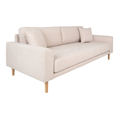 Lido 3 person sofa - 3 person sofa, sand with two pillows and nature wooden legs, HN1050