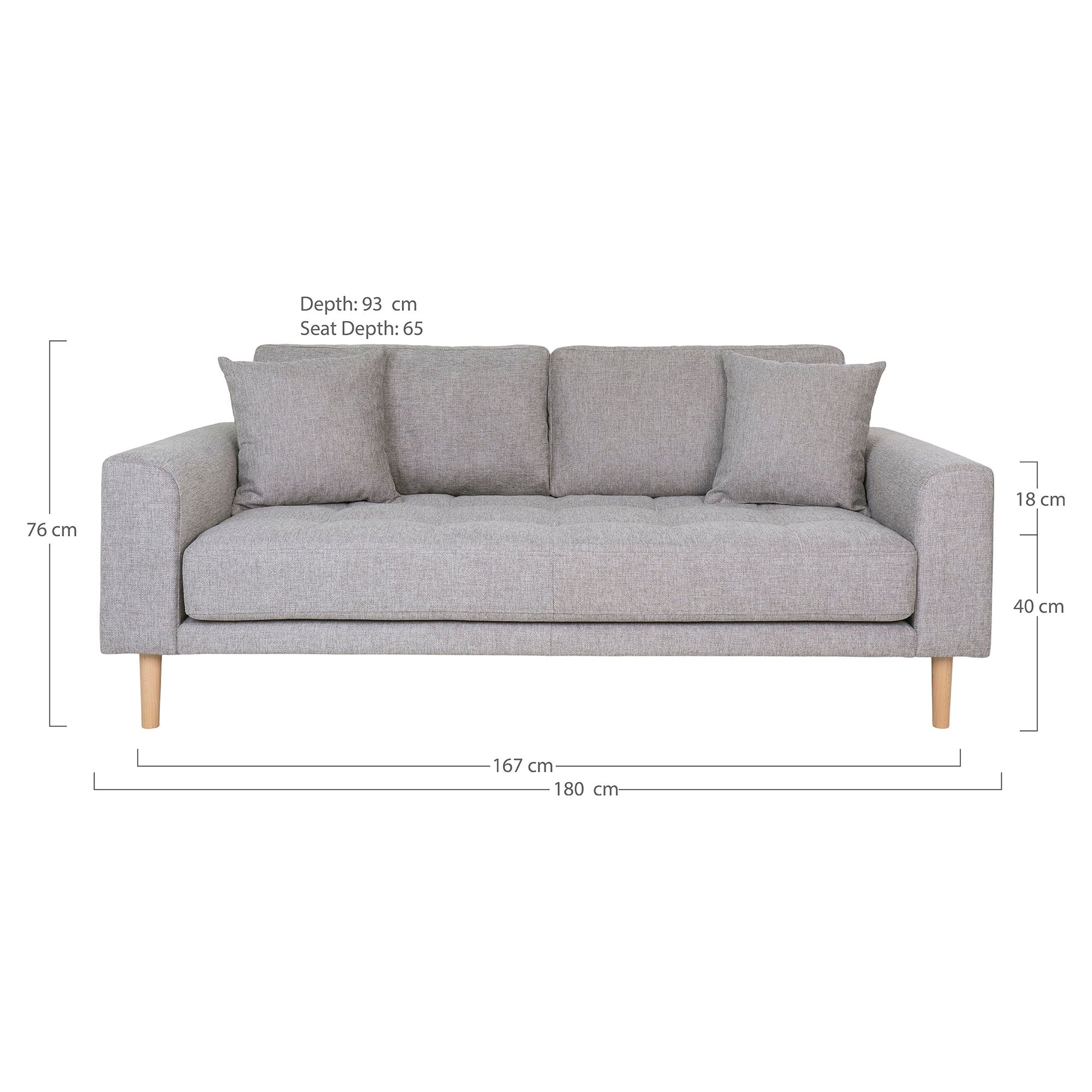 Lido 2.5 -person sofa - 2.5 person sofa, light gray with two pillows and nature wooden legs, HN1040