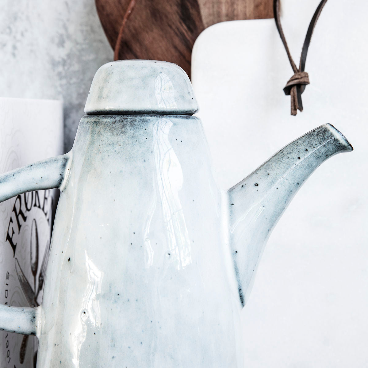 Pitcher with lid, rustic, gray/blue