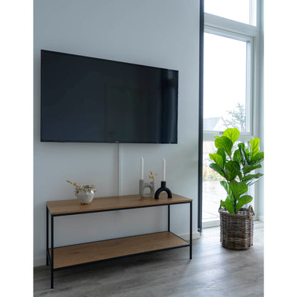 Vita TV bench-TV bench, 2 shelves, oak look with black frame