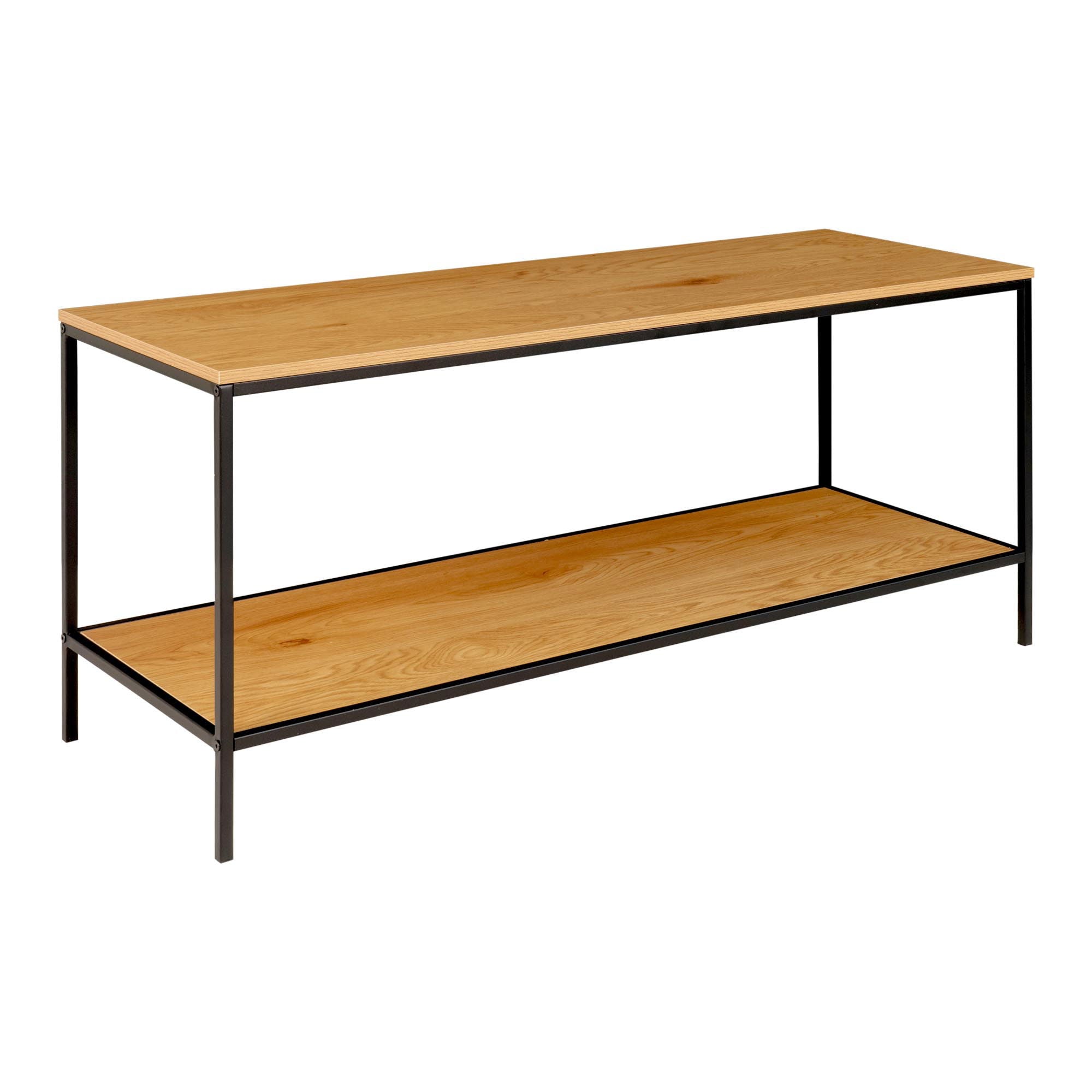 Vita TV bench-TV bench, 2 shelves, oak look with black frame