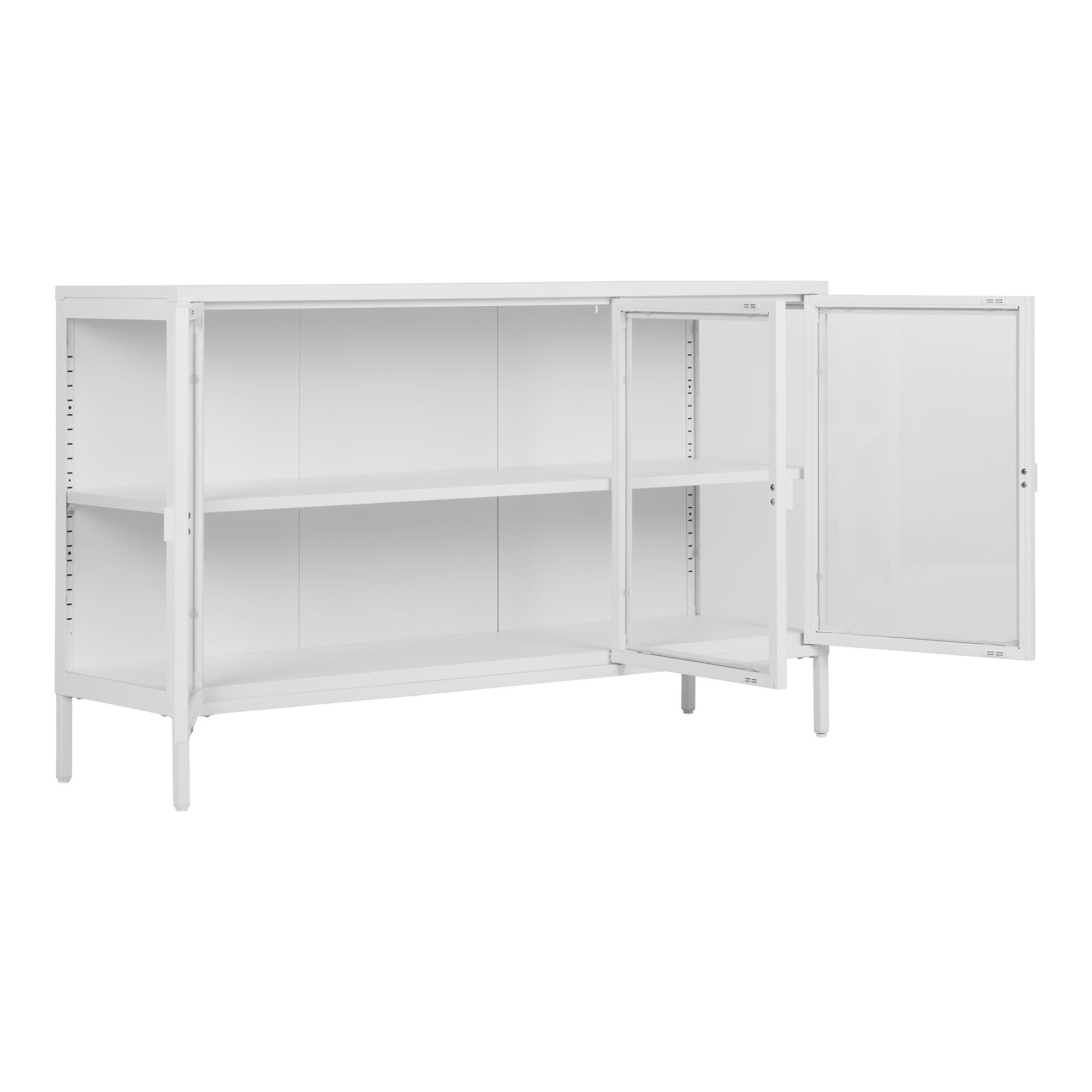 Brisbane sideboard - sideboard, 3 glass doors, steel, white 140x40x85 cm