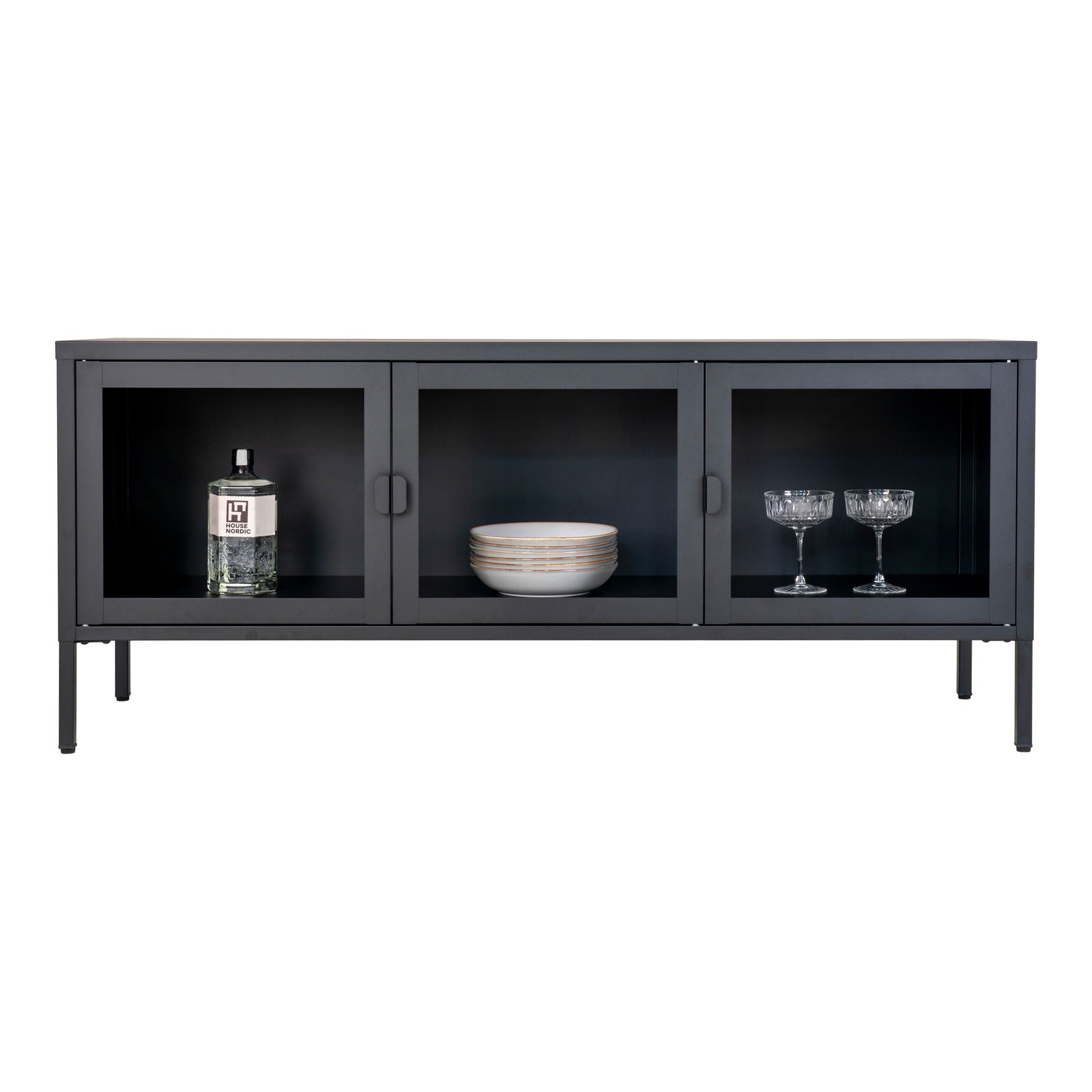 Brisbane TV bench-TV bench, black with glass doors