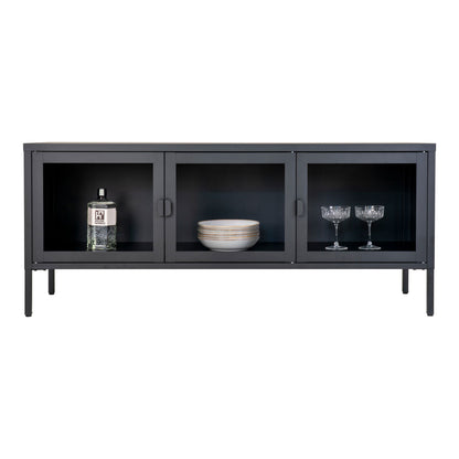 Brisbane TV bench-TV bench, black with glass doors