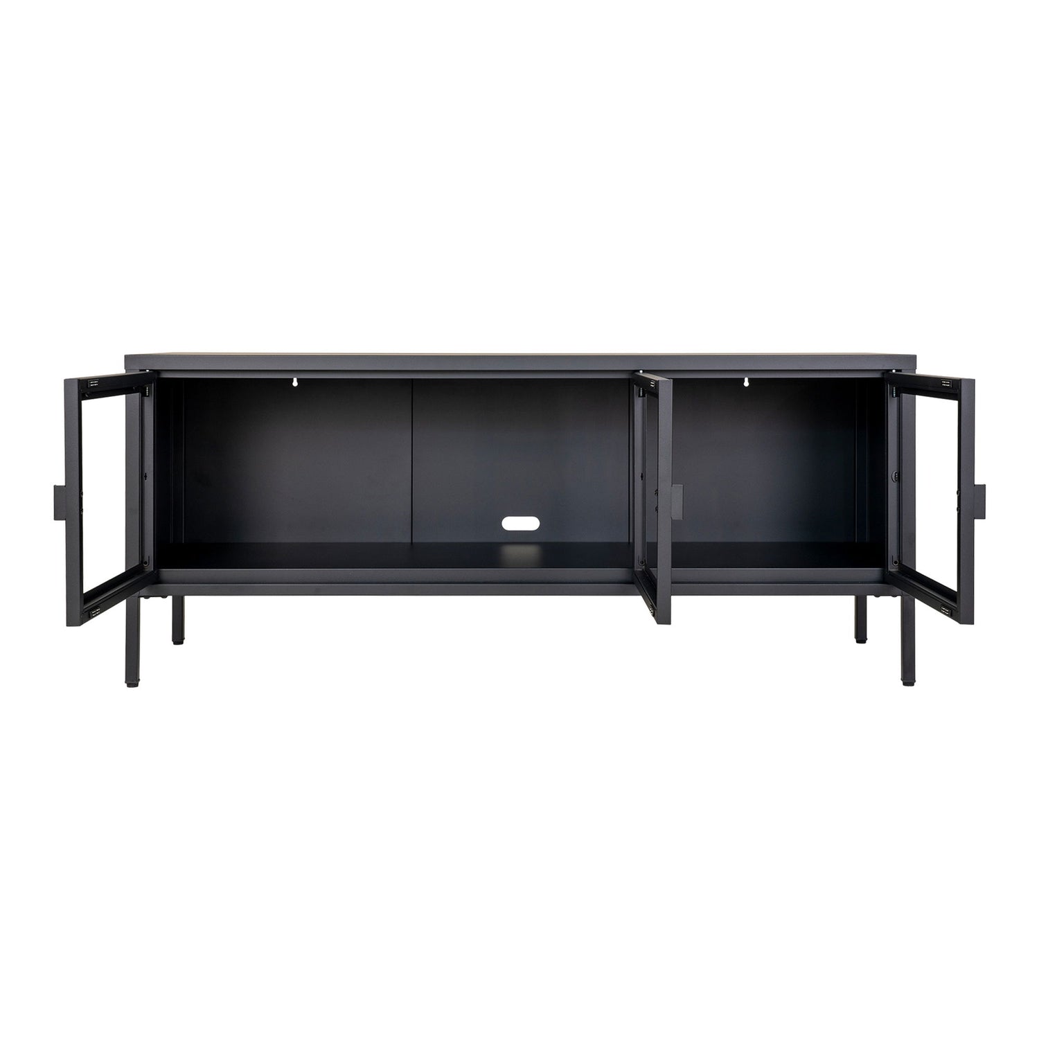 Brisbane TV bench-TV bench, black with glass doors