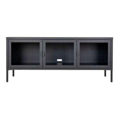 Brisbane TV bench-TV bench, black with glass doors