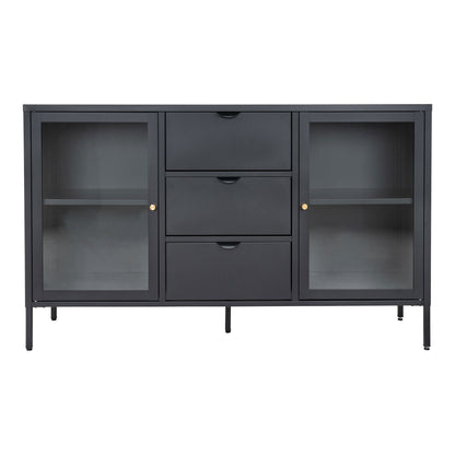 Dalby sideboard - sideboard, black with glass doors and 3 drawers