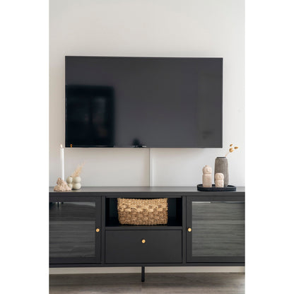 Dalby TV bench-TV bench, black with glass doors and drawer