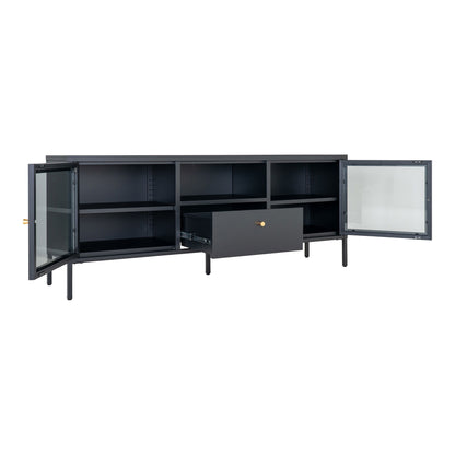 Dalby TV bench-TV bench, black with glass doors and drawer