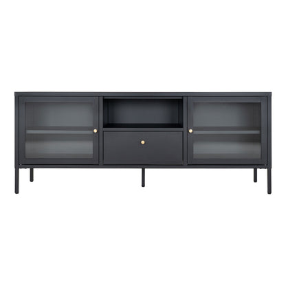 Dalby TV bench-TV bench, black with glass doors and drawer