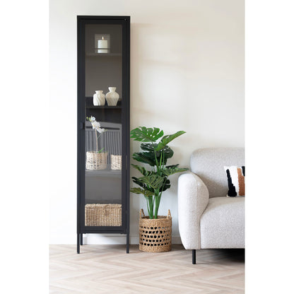 Brisbane narrow display cabinet - narrow display cabinet, 1 glass door, steel, black 40x35x180 cm