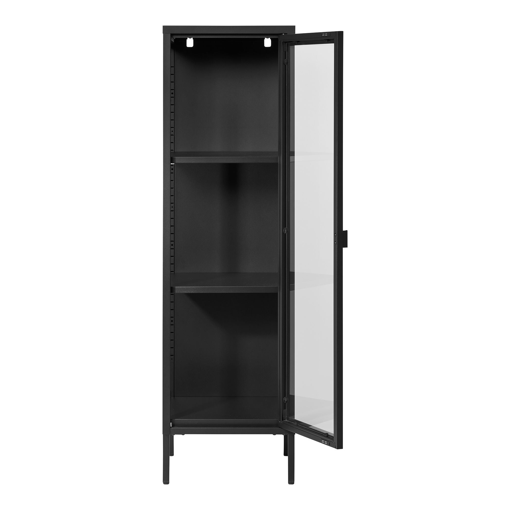 Brisbane narrow display cabinet - narrow display cabinet, 1 glass door, steel, black 40x35x140 cm