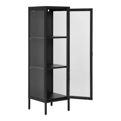 Brisbane narrow display cabinet - narrow display cabinet, 1 glass door, steel, black 40x35x140 cm