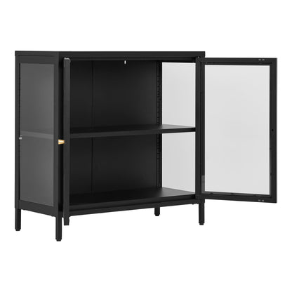 Dalby cabinet - cabinet, 2 glass doors, steel, black 80x35x80 cm