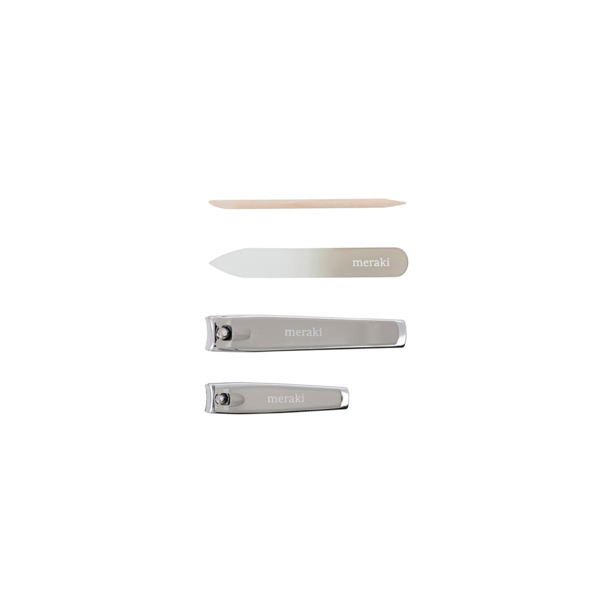 Nail kit, Mkw. Cuticle Pusher, Nail File, Small Clipper and Large Clipper, Gray