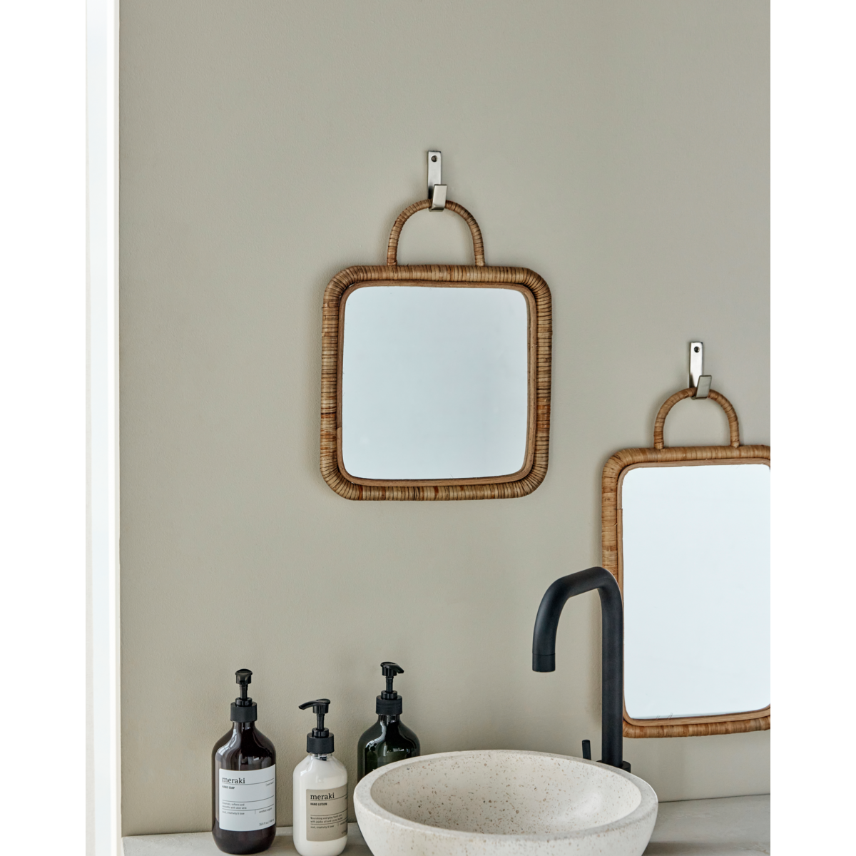 Mirror with frame, mkbaki, natural