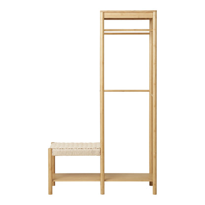 Ember clothing rack - clothing rack with natural braided bench, bamboo, nature