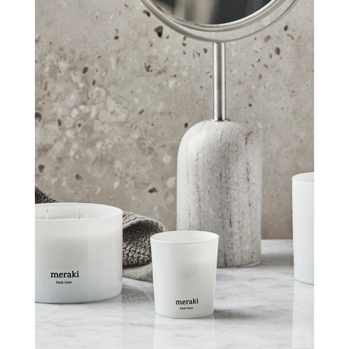 Scented candles, fresh linen, white