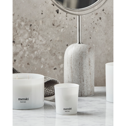 Scented candles, fresh linen, white