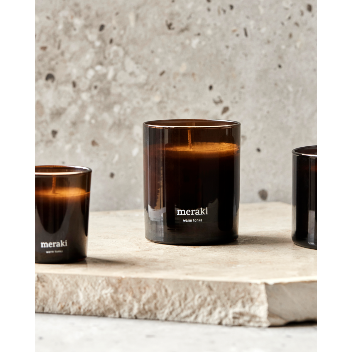 Scented candles, warm tonka, brown