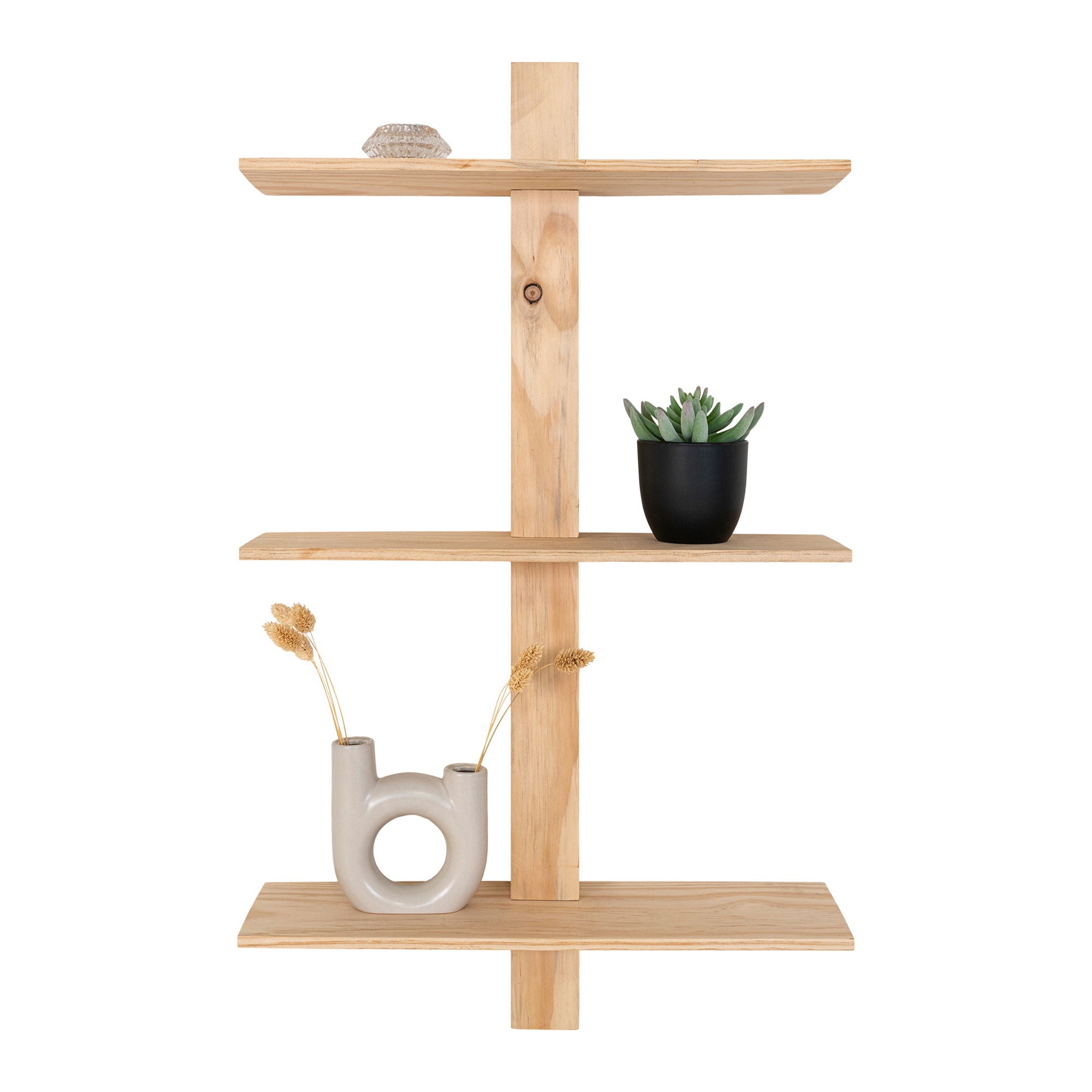 Almelo Shelf - Wall Shelf, 3 Shelves in Natural Wood 50x15x83 cm