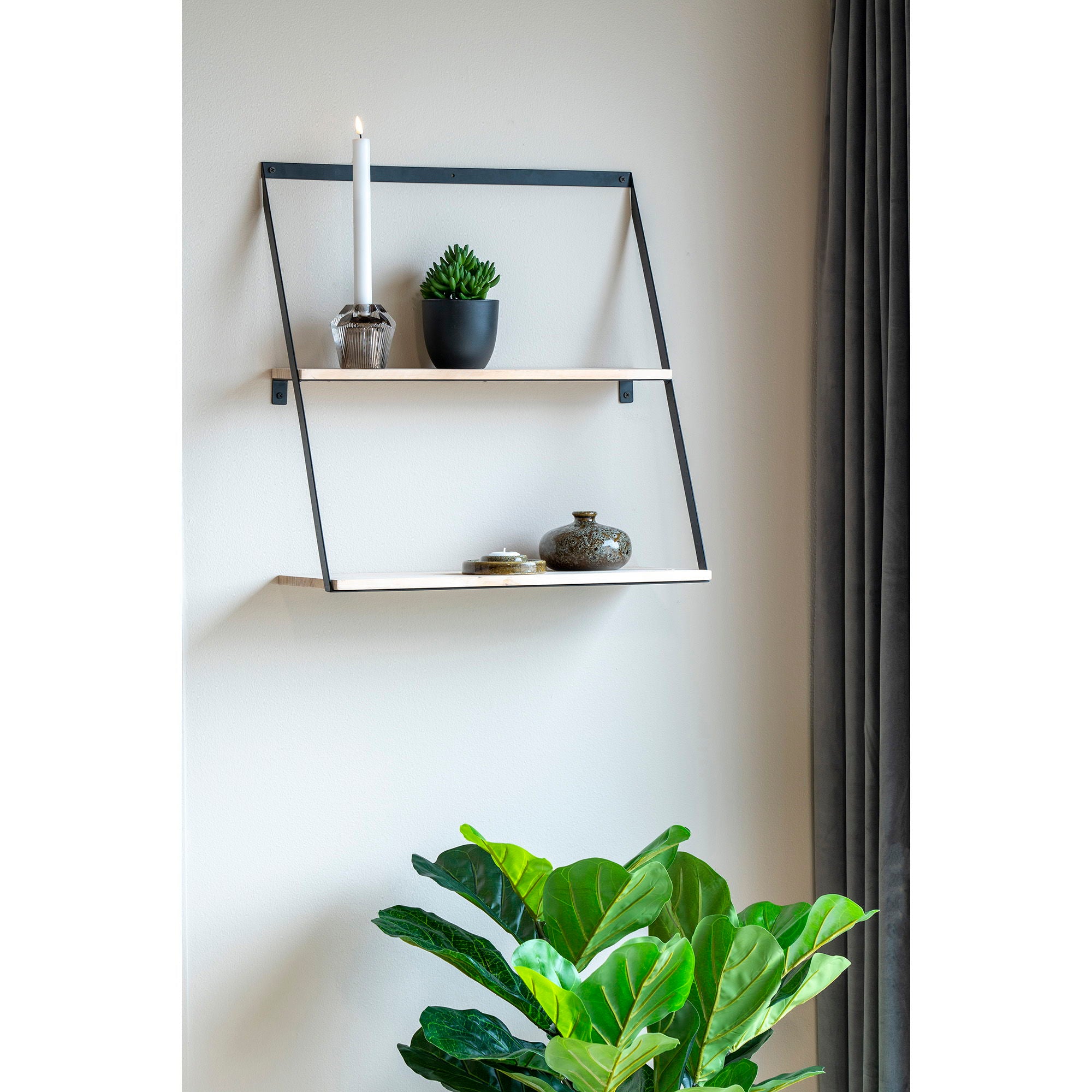 Bern Shelf - wall shelf, steel and pine tree 50x21x52 cm