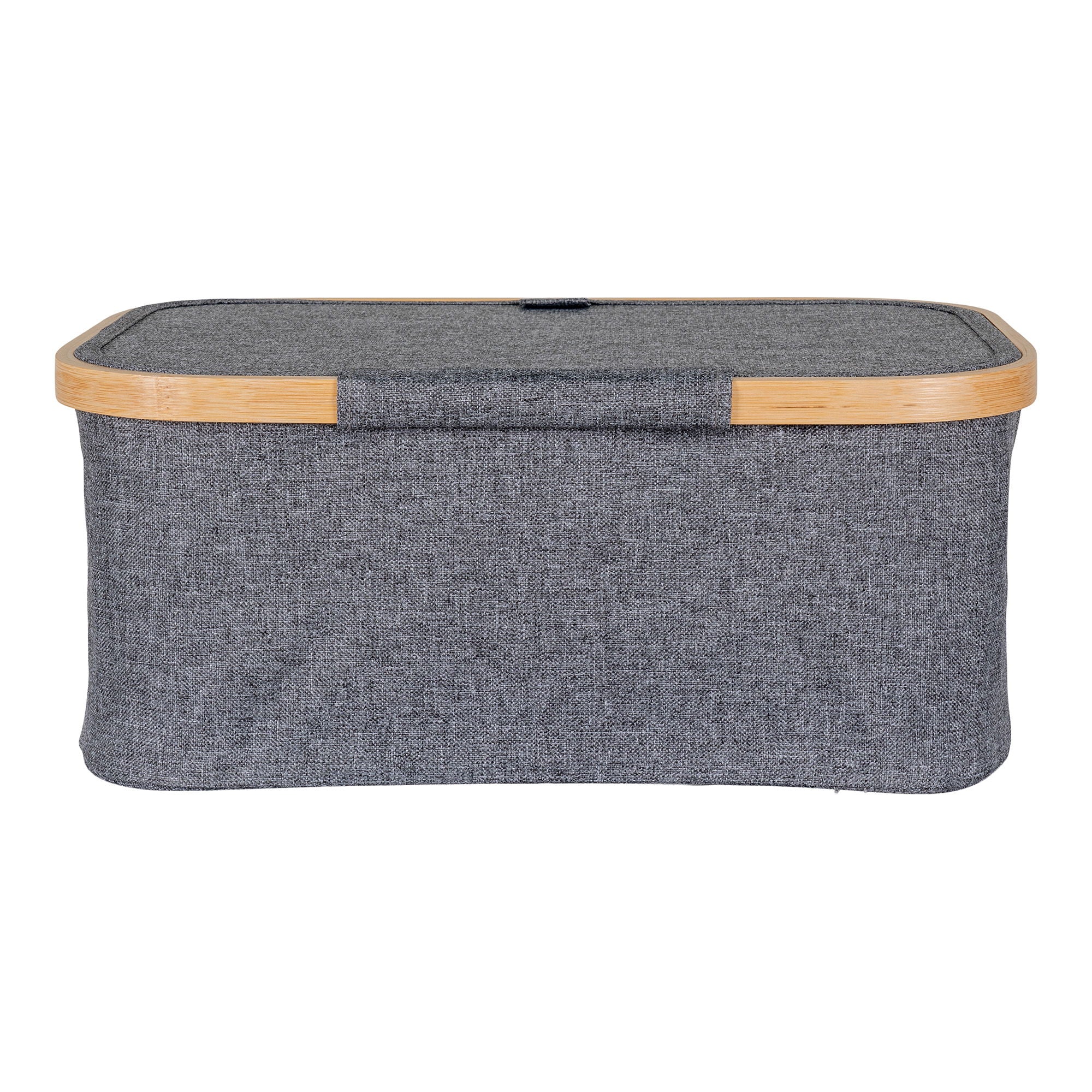 Noto basket - basket in bamboo/fabric, dark gray, 38x26x16 cm