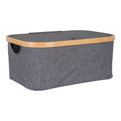 Noto basket - basket in bamboo/fabric, dark gray, 38x26x16 cm